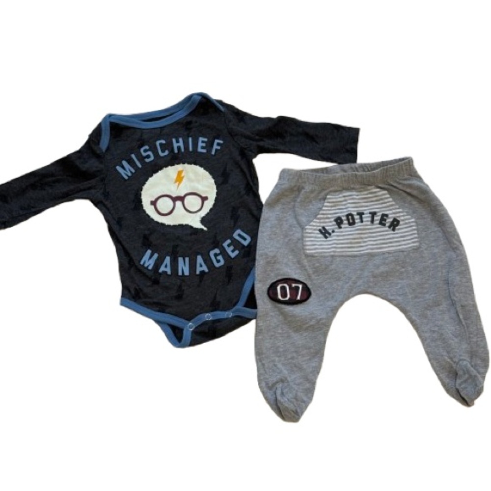 Warner Bros. Black and Gray Bodysuit Set Mischief Managed